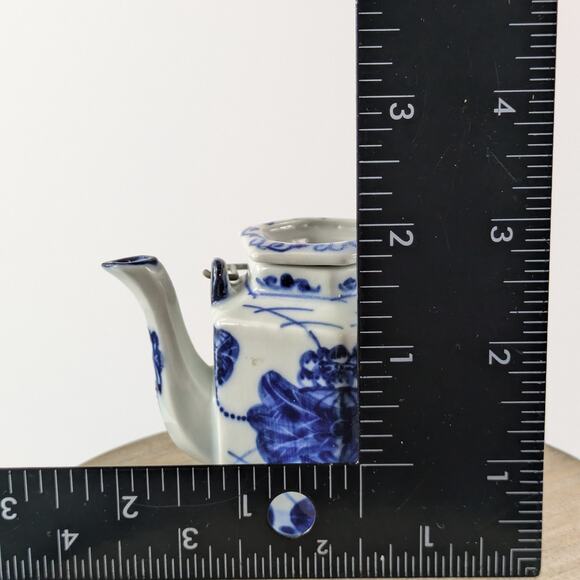 Miniature Chinese Tea Pot Vintage Soy Sauce Vinegar Container Chinoiserie Cobalt - Picture 9 of 10
